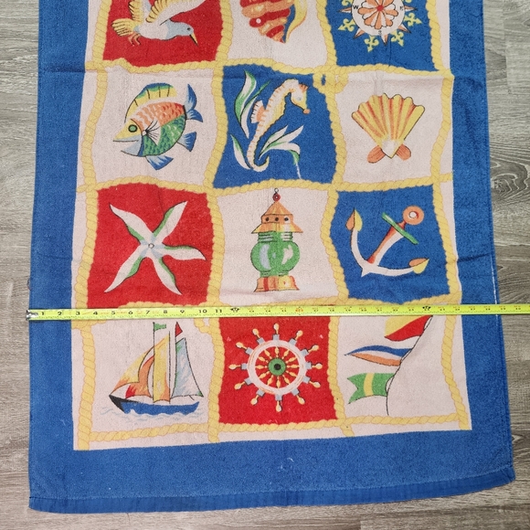 90s VINTAGE Flag Beach Pool Towel Nautical Sailboat Wheel Anchor - Picture 6 of 10